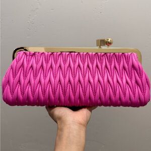 Embossed Lambskin Handmade Unique Kisslock Clutch Bag, Includes 2 Style Chains